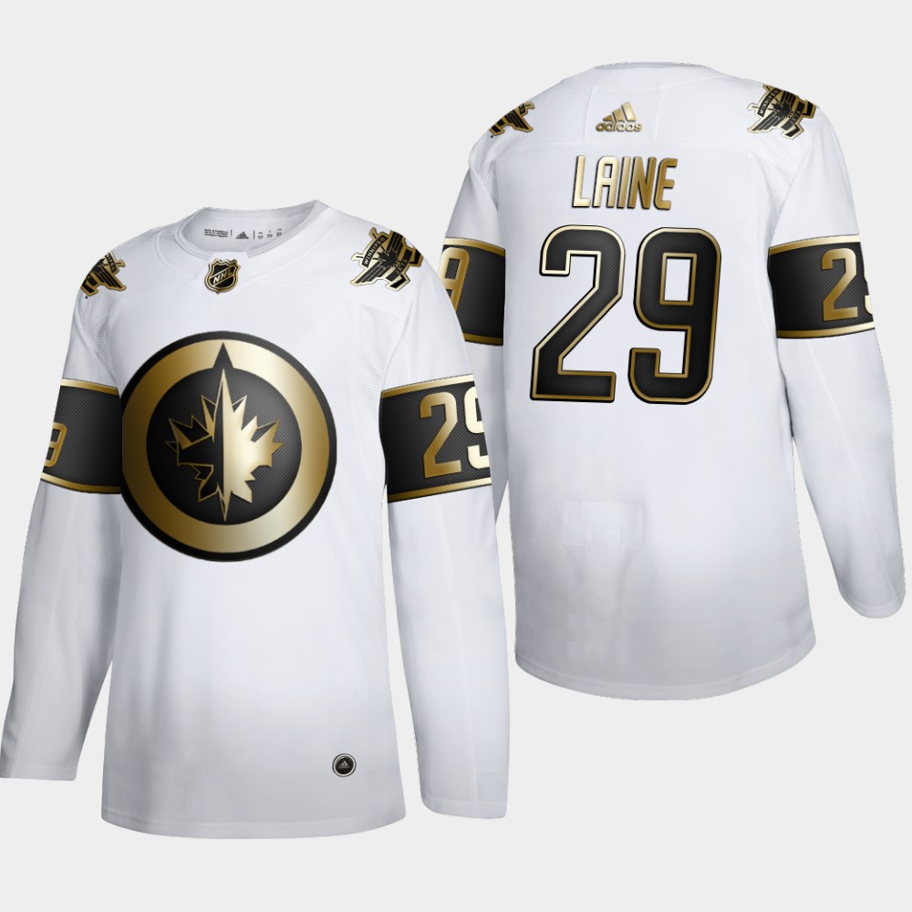 Cheap Men Winnipeg Jets 29 Patrik Laine Adidas White Golden Edition Limited Stitched NHL Jersey